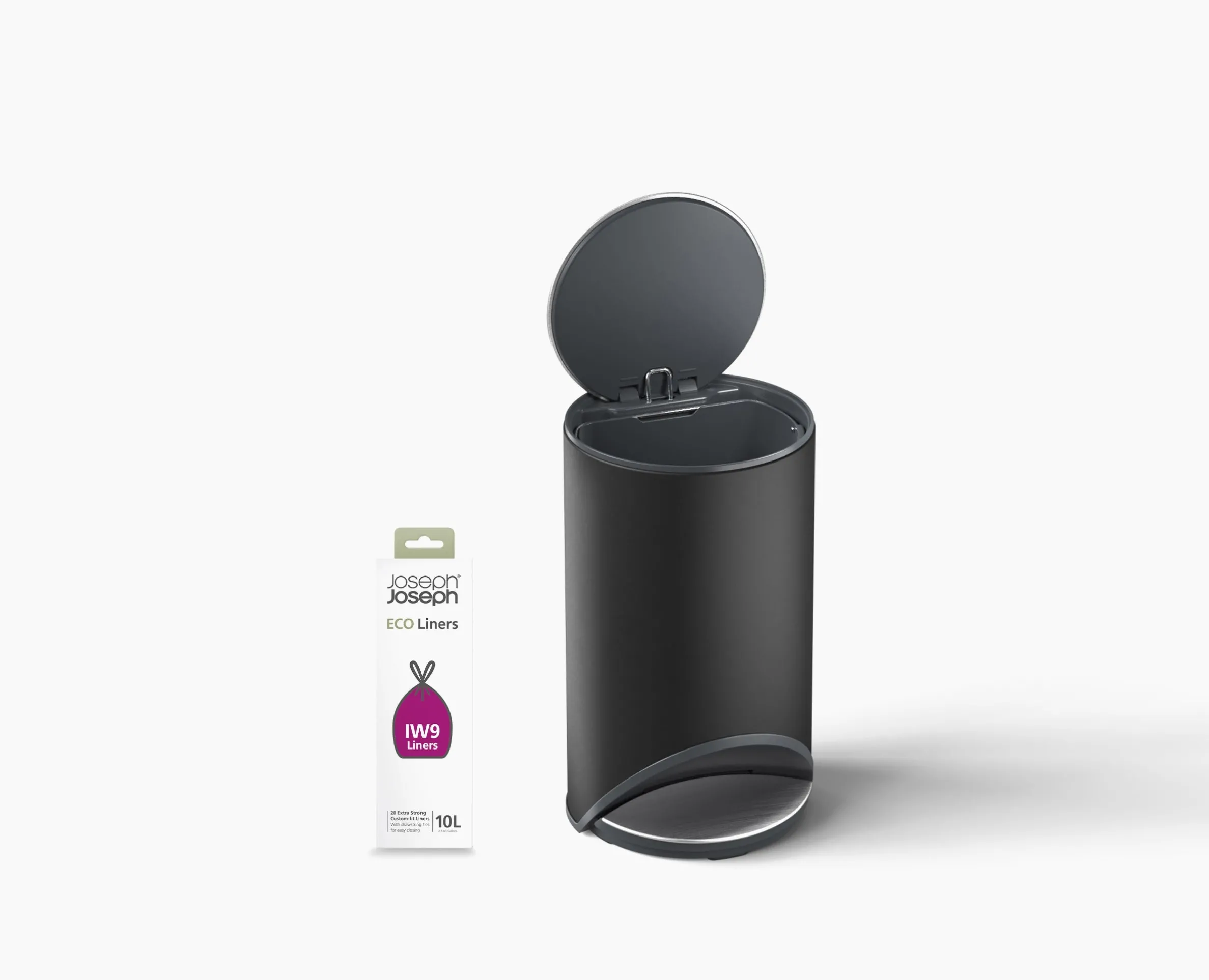 Arc™ 10L Easy-push Matt Black Pedal Trash Can Starter Set