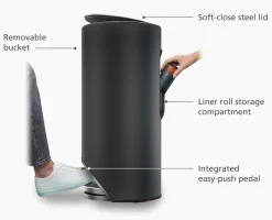 Arc™ 30L Easy-push Matt Black Pedal Trash Can