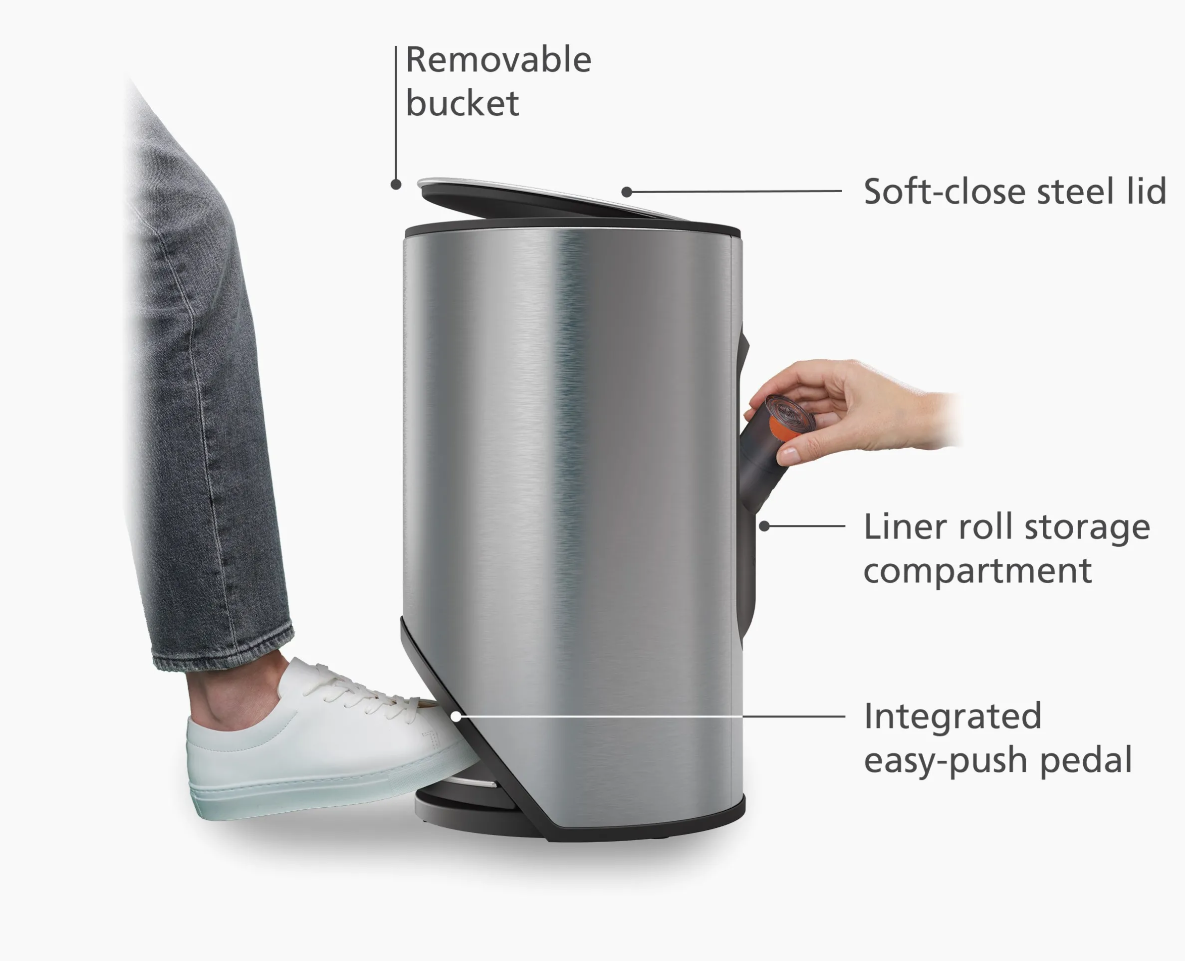 Arc™ 10L Easy-push Stainless-steel Pedal Trash Can