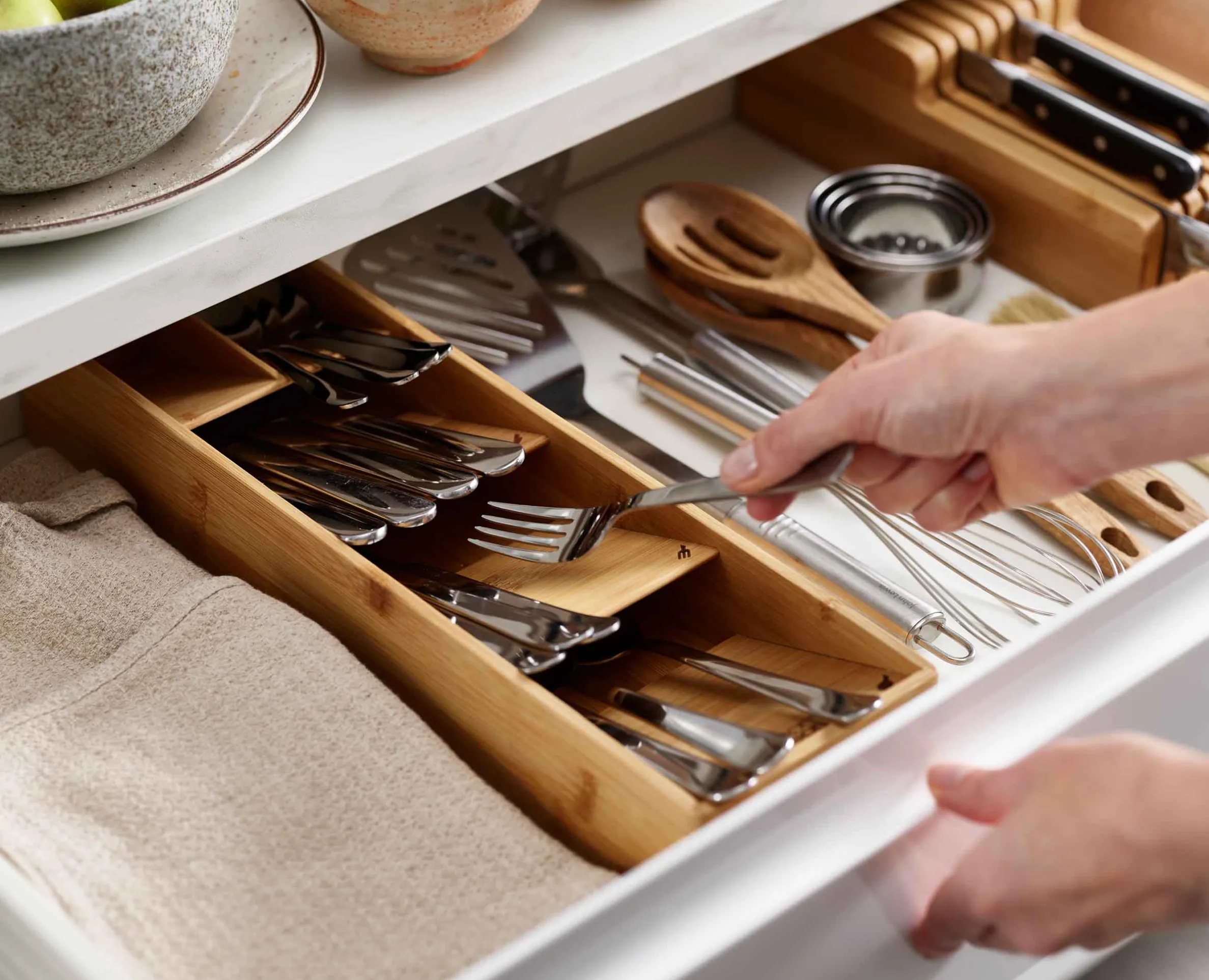 DrawerStore™ Bamboo Compact Cutlery Organizer