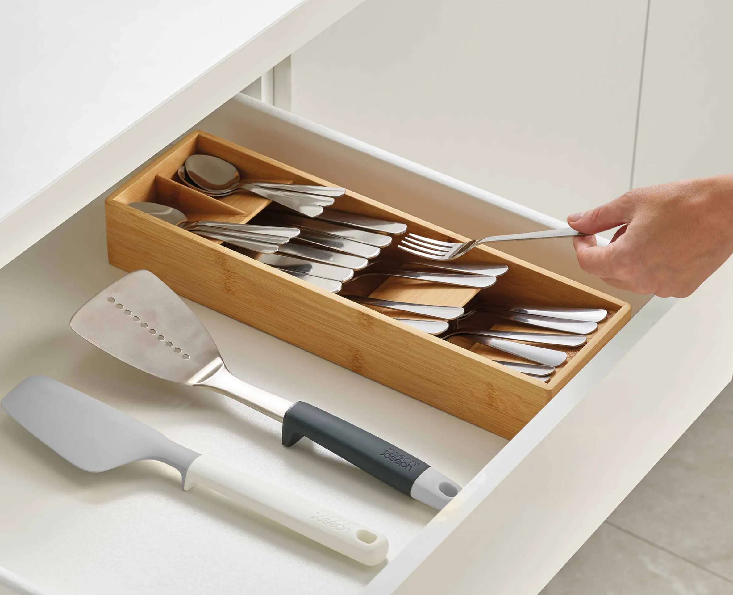 DrawerStore™ Bamboo Compact Cutlery Organizer