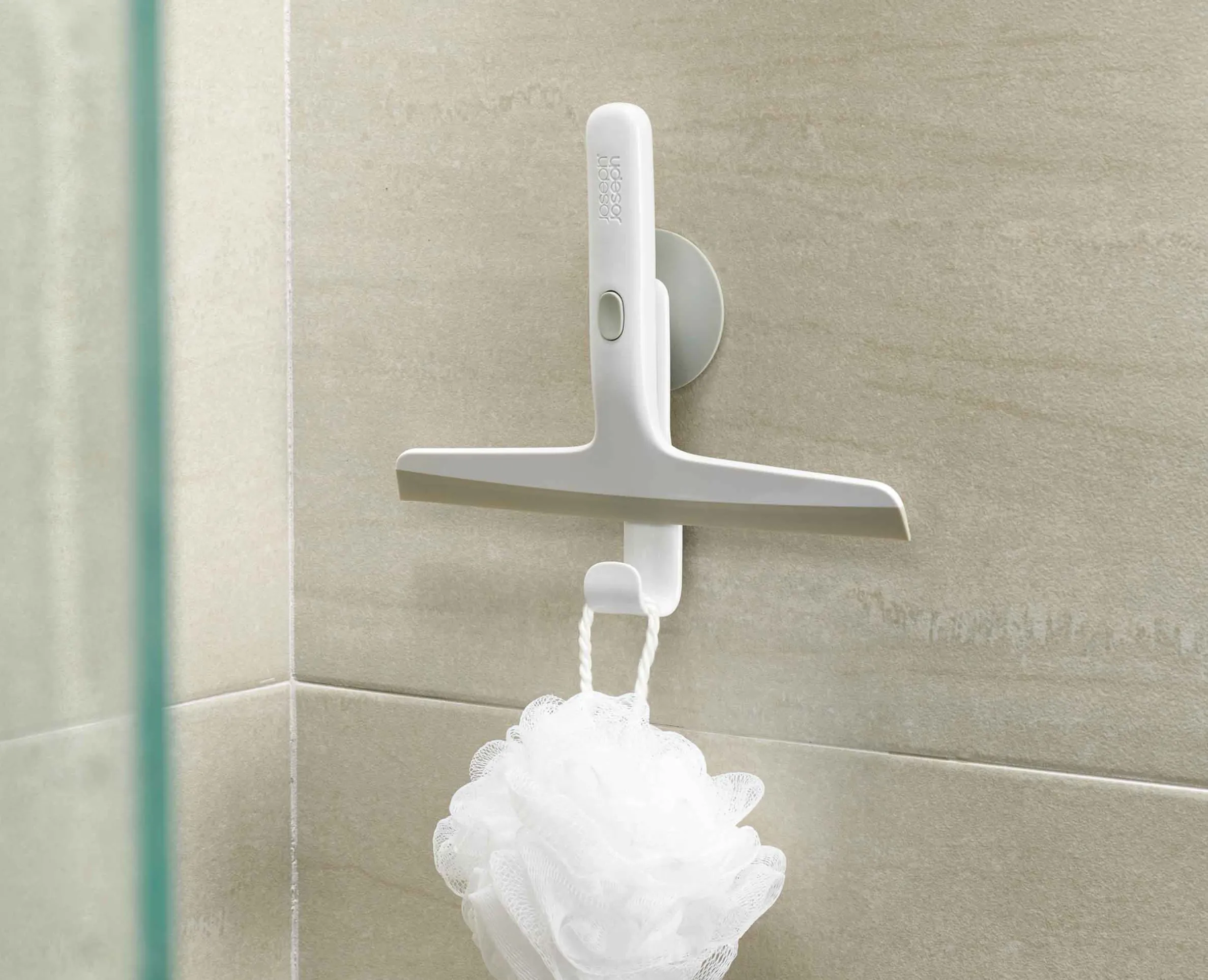 EasyStore™ Light Gray Shower Squeegee with Storage Hook