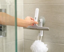EasyStore™ Pack of 2 Light Gray Shower Squeegees with Storage Hook