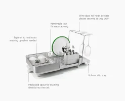Extend™ Steel Plus Expandable Stone Dish Drainer with Wine Glass Rack