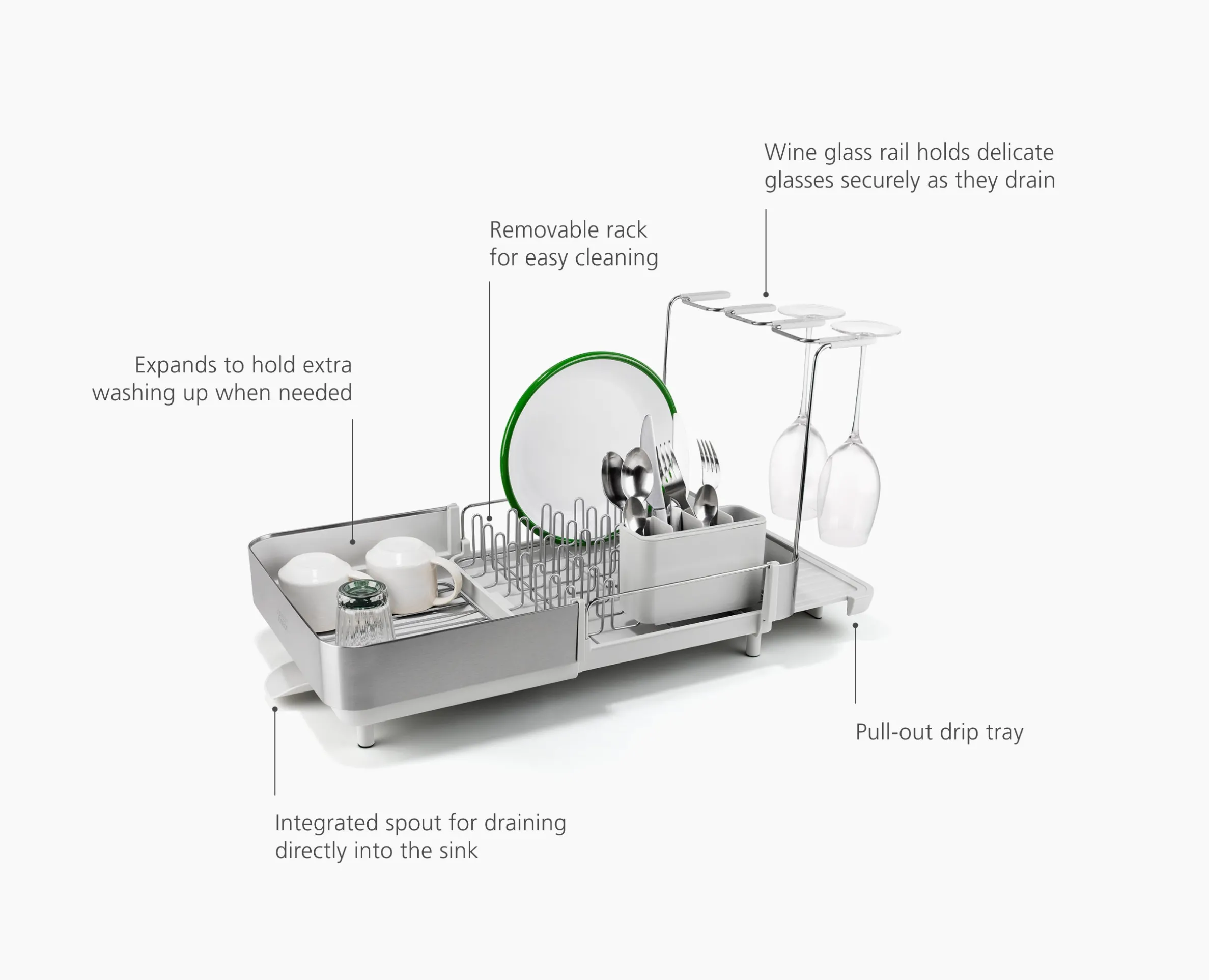 Extend™ Steel Plus Expandable Stone Dish Drainer with Wine Glass Rack