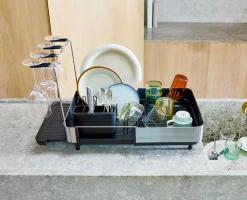 Extend™ Steel Plus Expandable Black Dish Drainer with Wine Glass Rack