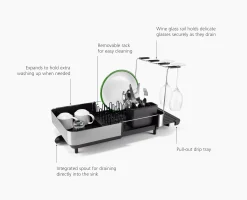 Extend™ Steel Plus Expandable Black Dish Drainer with Wine Glass Rack