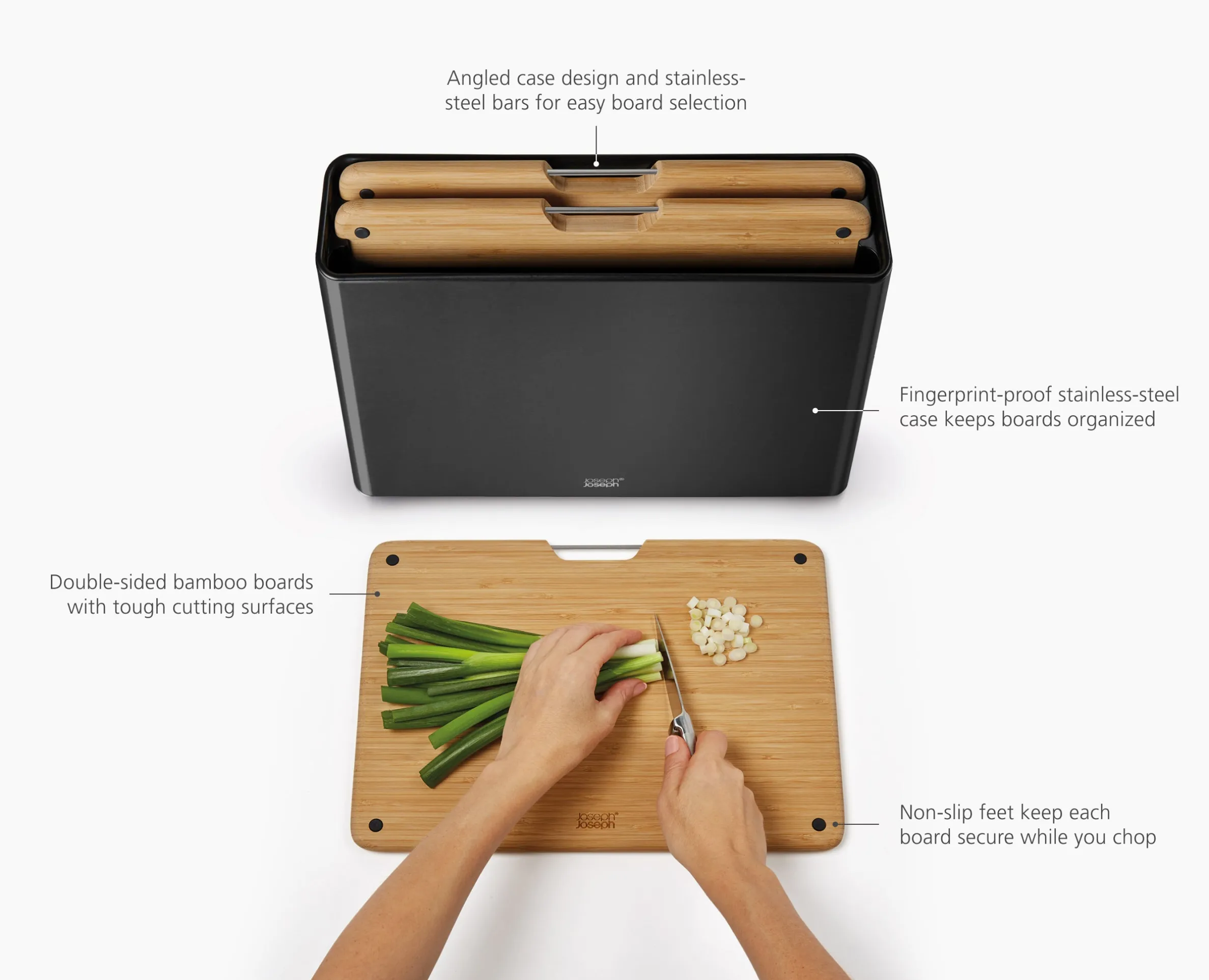 Folio™ Steel 3-Piece Bamboo Cutting Board Set With Black Stainless-Steel Case