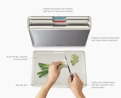 Folio™ Steel 4-piece Stone Cutting Board Set With Stainless-Steel Case