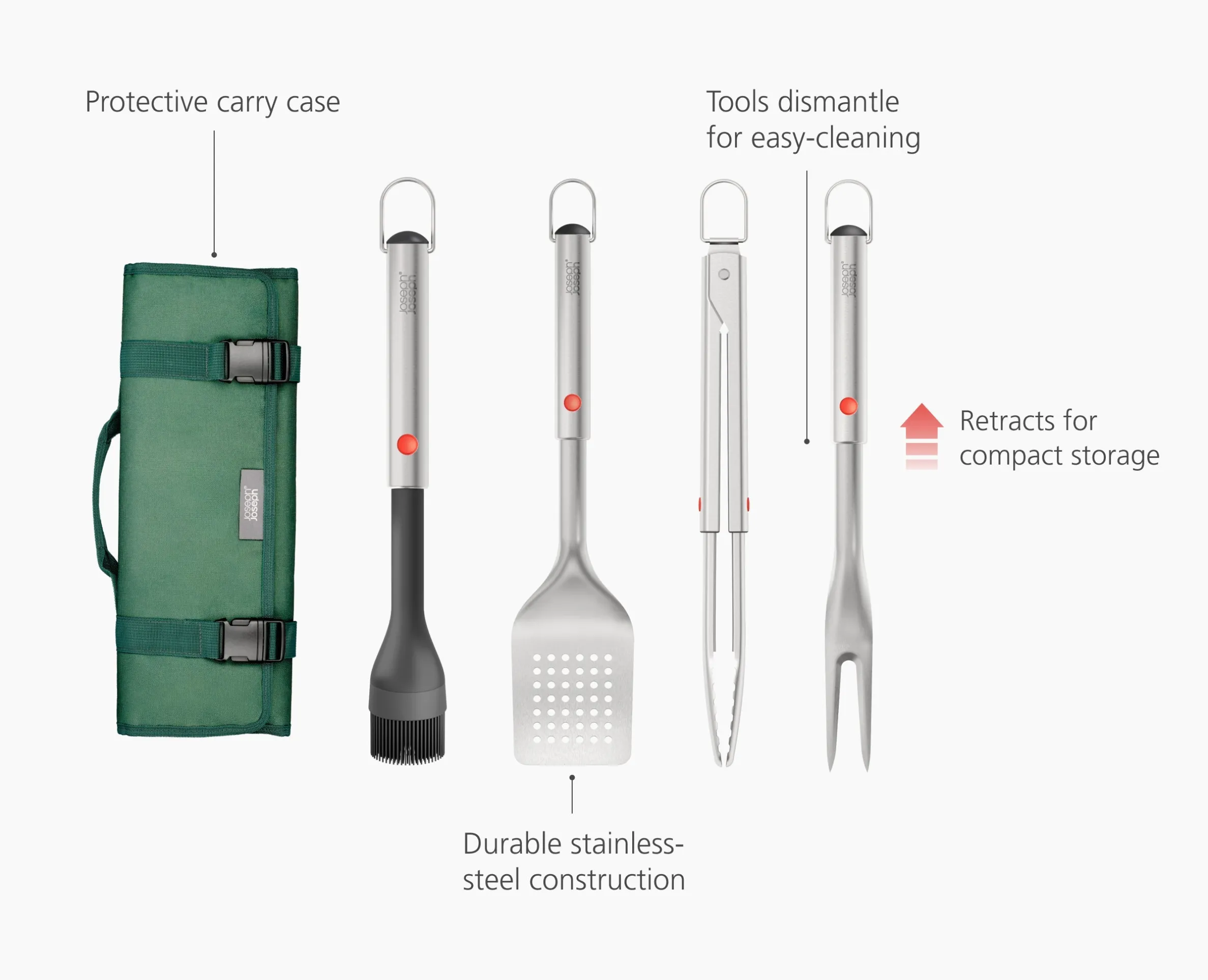 GrillOut™ 4-Piece Stainless-Steel BBQ Utensil Set with Storage Case