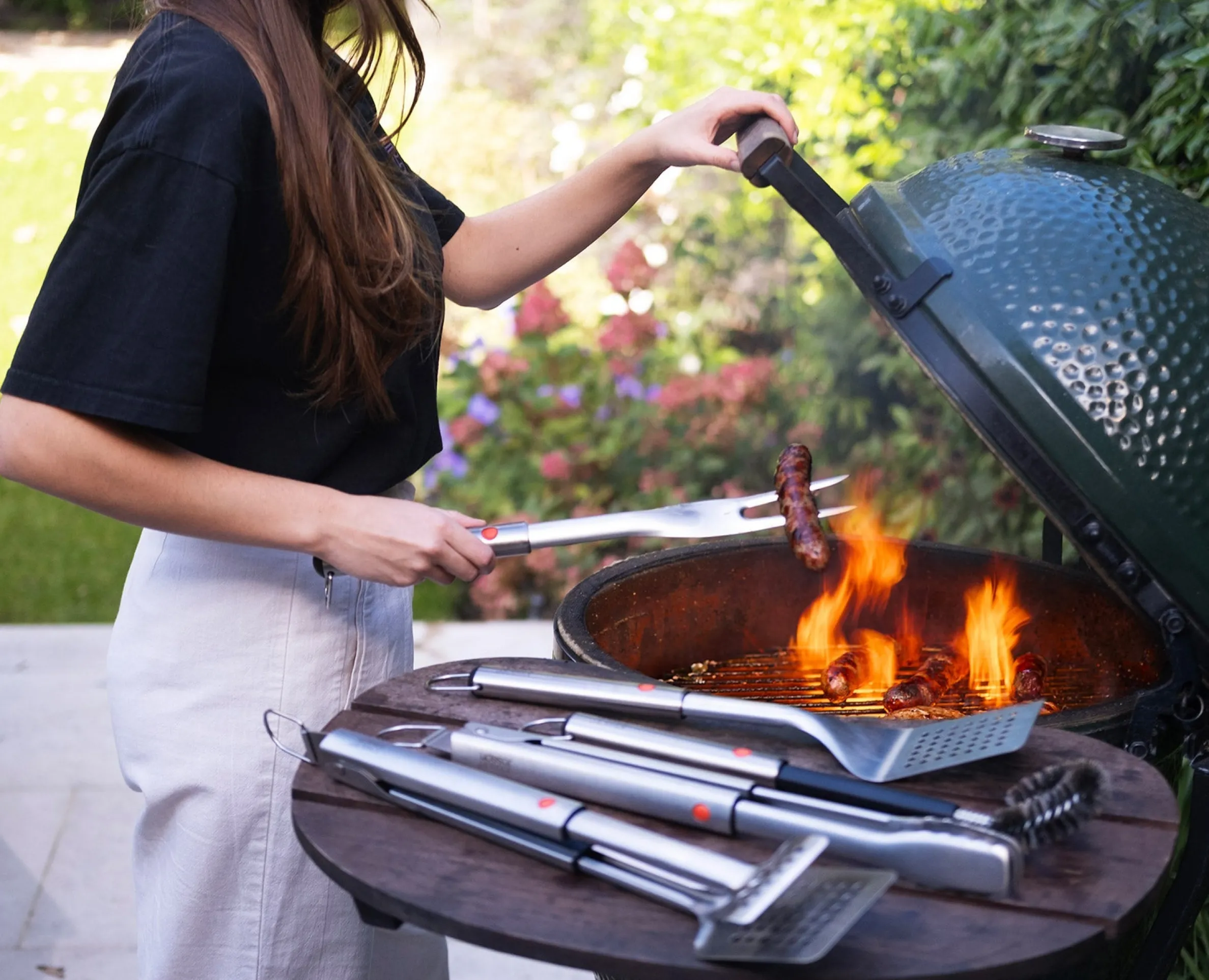 GrillOut™ Stainless-Steel BBQ Turner Tongs with Extending Handle