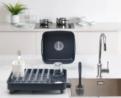3-piece Gray Drainer, Washing-up Bowl & Brush Set