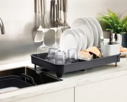 3-piece Gray Drainer, Washing-up Bowl & Brush Set