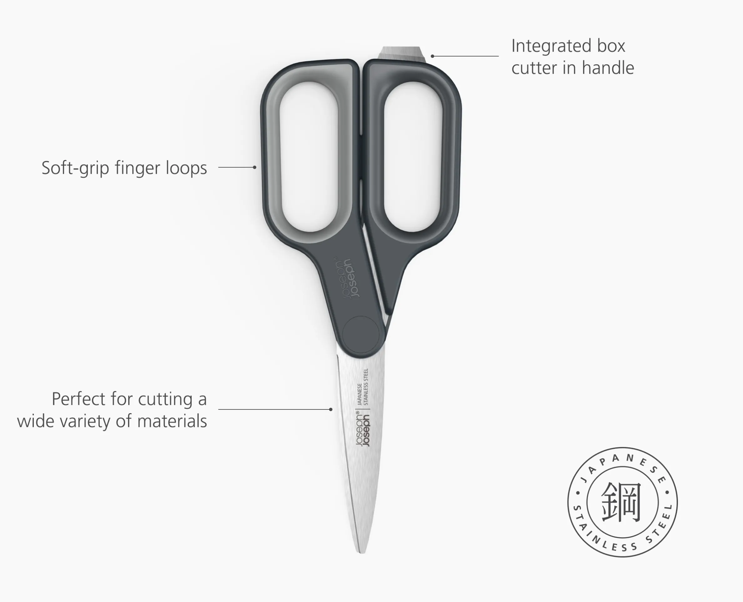 PlusCut™ Gray Scissors with Integrated Box Cutter