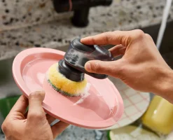 SinkTech™ Compact Soap Dispensing Dish Brush with Steel Stand & Extra Heads
