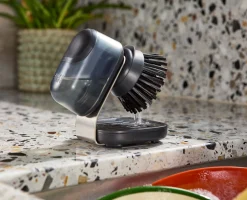 SinkTech™ Compact Soap Dispensing Dish Brush with Steel Stand & Extra Heads