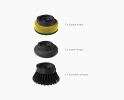 SinkTech™ Compact Soap Dispensing Dish Brush with Steel Stand & Extra Heads