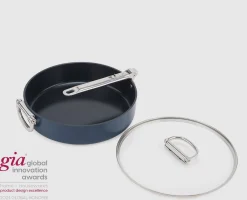 Space Folding Handle Ceramic Non-stick 3.5 Qt. Blue Sauté Pan & Lid