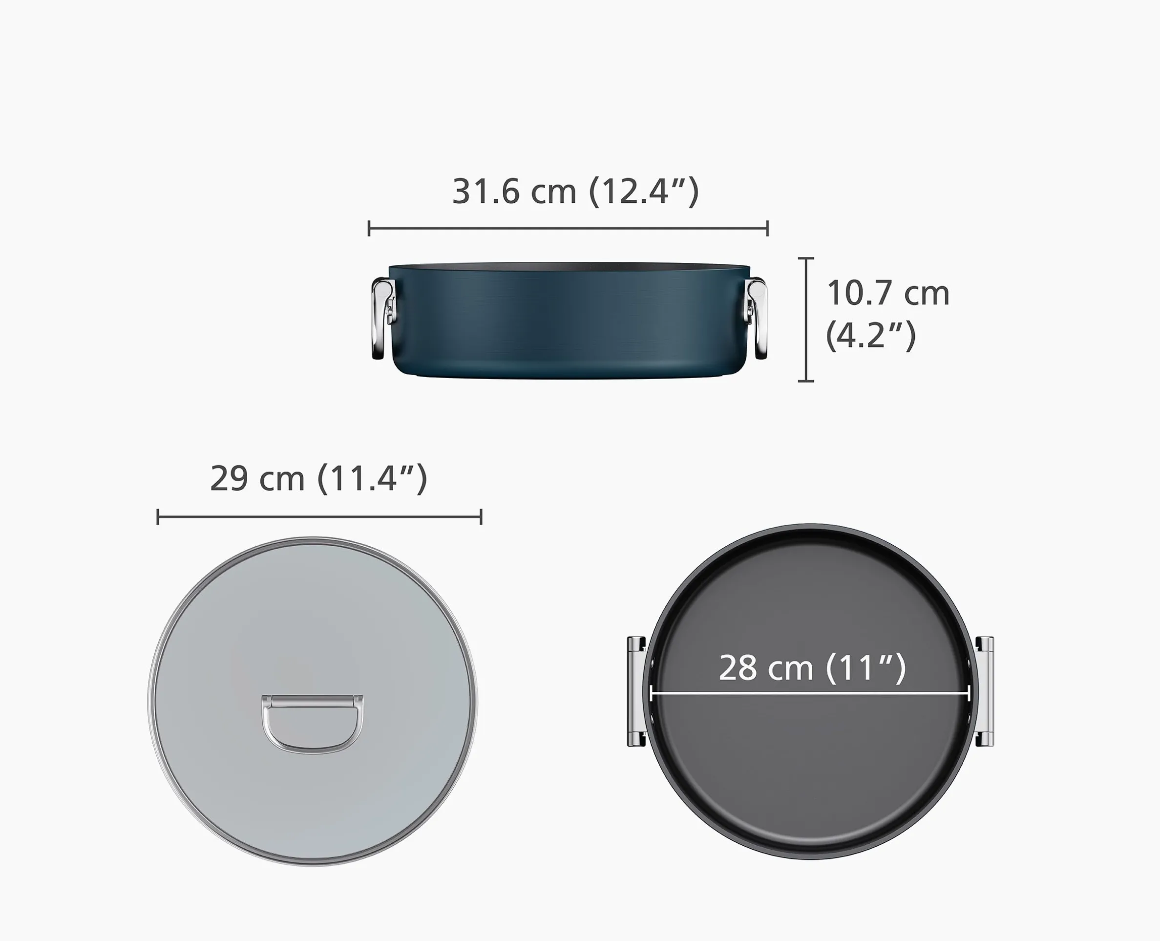 Space Folding Handle Ceramic Non-stick 5 Qt. Blue Shallow Casserole Pan & Lid