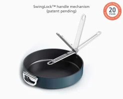 Space Folding Handle Ceramic Non-stick 4.4 Qt. Blue Sauté Pan