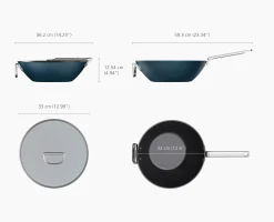 Space Folding Handle Ceramic Non-stick 12.5" Blue Wok & Lid