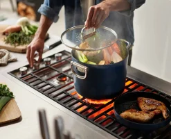 Space Folding Handle Ceramic Non-stick 8.5 Qt. Blue Stock Pot & Lid