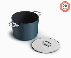 Space Folding Handle Ceramic Non-stick 8.5 Qt. Blue Stock Pot & Lid