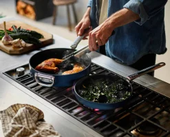 Space Folding Handle Ceramic Non-stick 3.8 Qt. Blue Sauté Pan