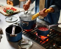 Space Folding Handle Ceramic Non-stick 2.9 Qt. Blue Saucepan & Lid