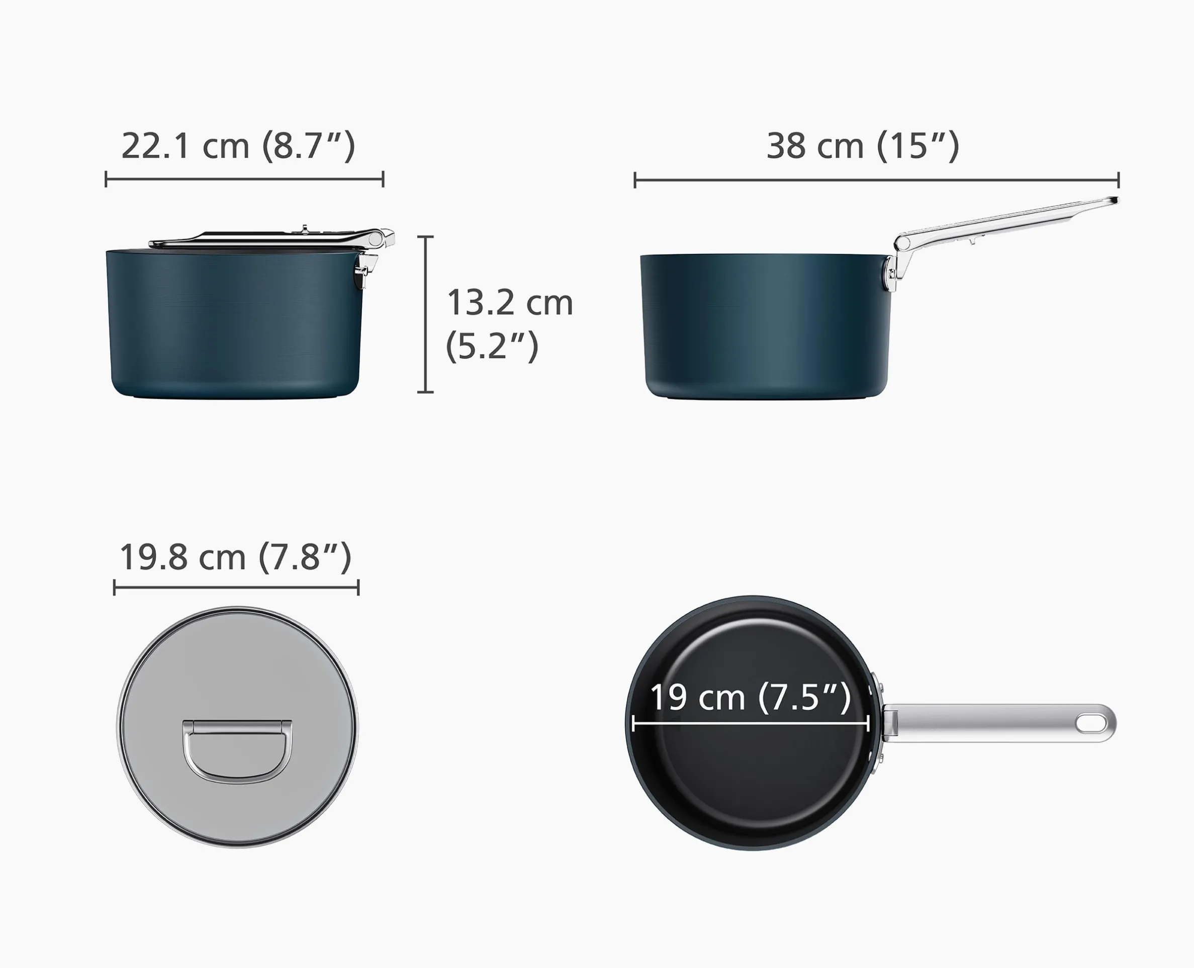Space Folding Handle Ceramic Non-stick 2.9 Qt. Blue Saucepan & Lid
