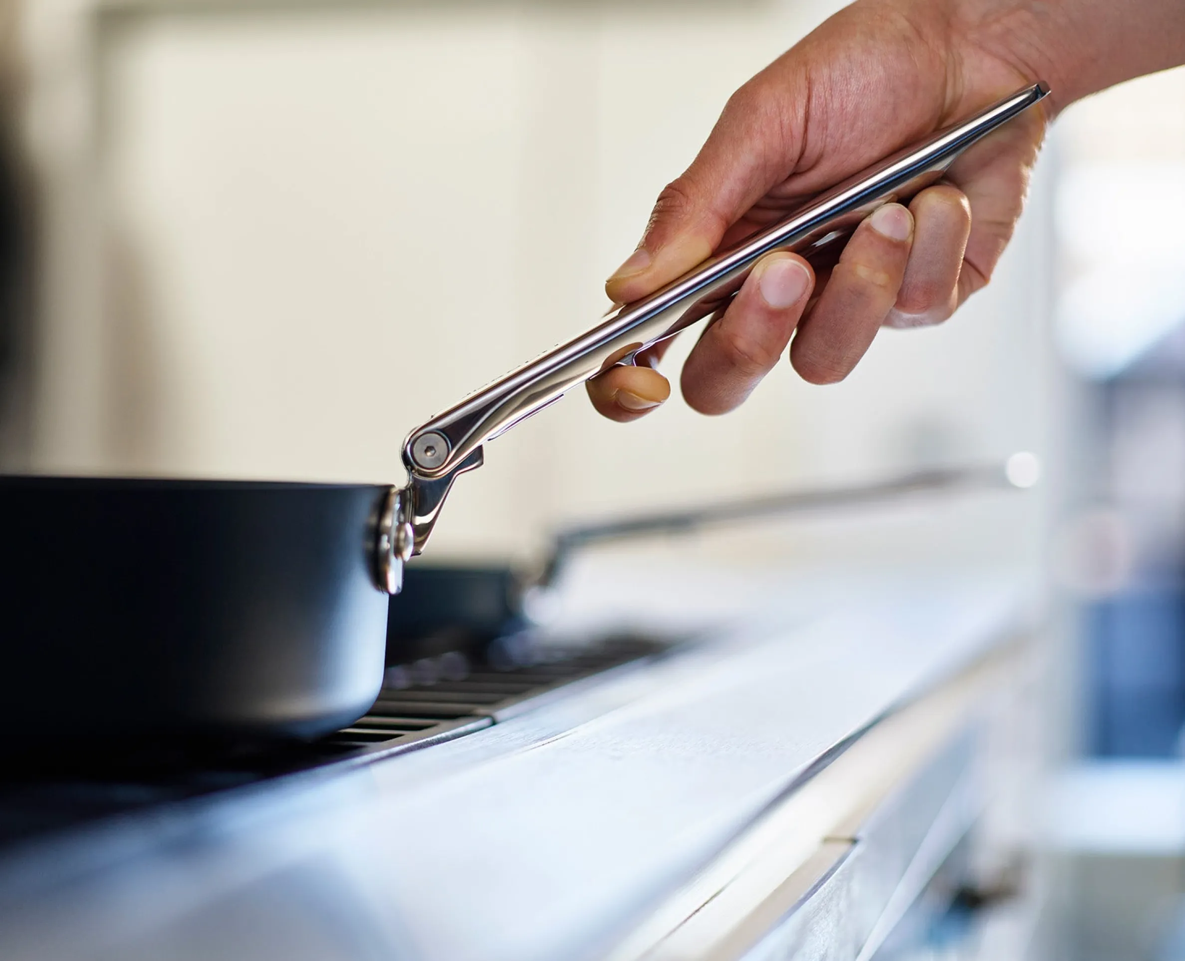 Space Folding Handle Ceramic Non-stick 3-piece Blue Cookware Set