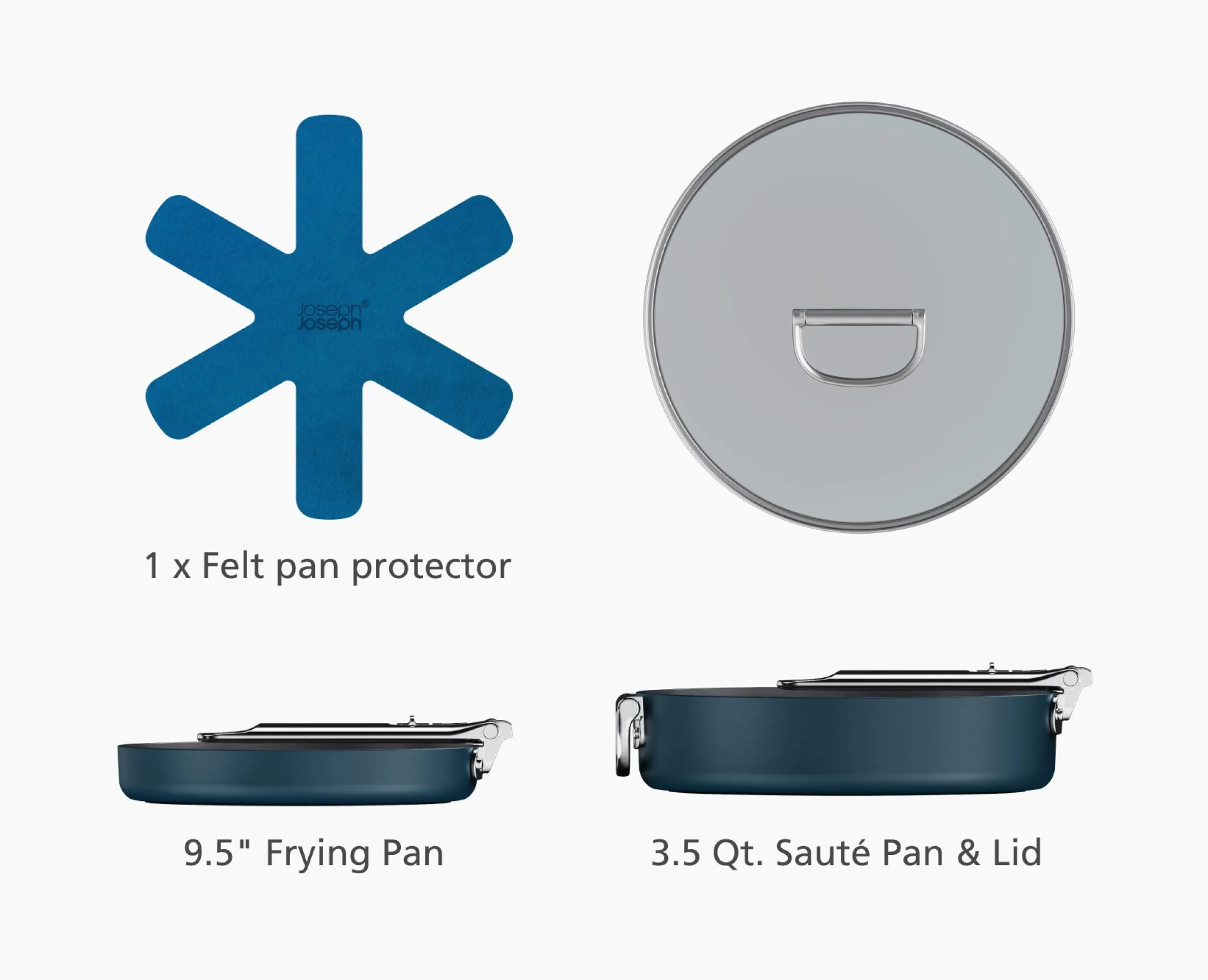 Space Folding Handle Ceramic Non-stick 3-piece Blue Cookware Set