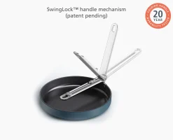 Space Folding Handle Ceramic Non-stick 2-piece Blue Pan Set