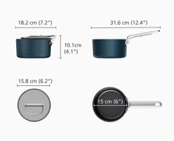 Space Folding Handle Ceramic Non-stick 1.4 Qt. Blue Saucepan & Lid