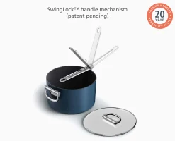Space Folding Handle Ceramic Non-stick 5.4 Qt. Blue Saucepan & Lid