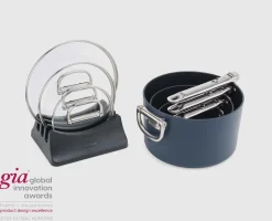 Space Folding Handle Ceramic Non-stick 6-piece Blue Saucepan Set