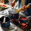 Space Folding Handle Ceramic Non-stick 6-piece Blue Saucepan Set