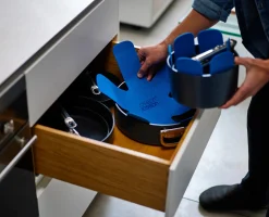 Space Folding Handle Ceramic Non-stick 6-piece Blue Saucepan Set