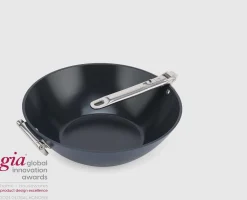 Space Folding Handle Ceramic Non-stick 12.5" Blue Wok