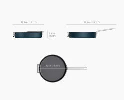 Space Folding Handle Non-Stick 12" Blue Shallow Frying Pan