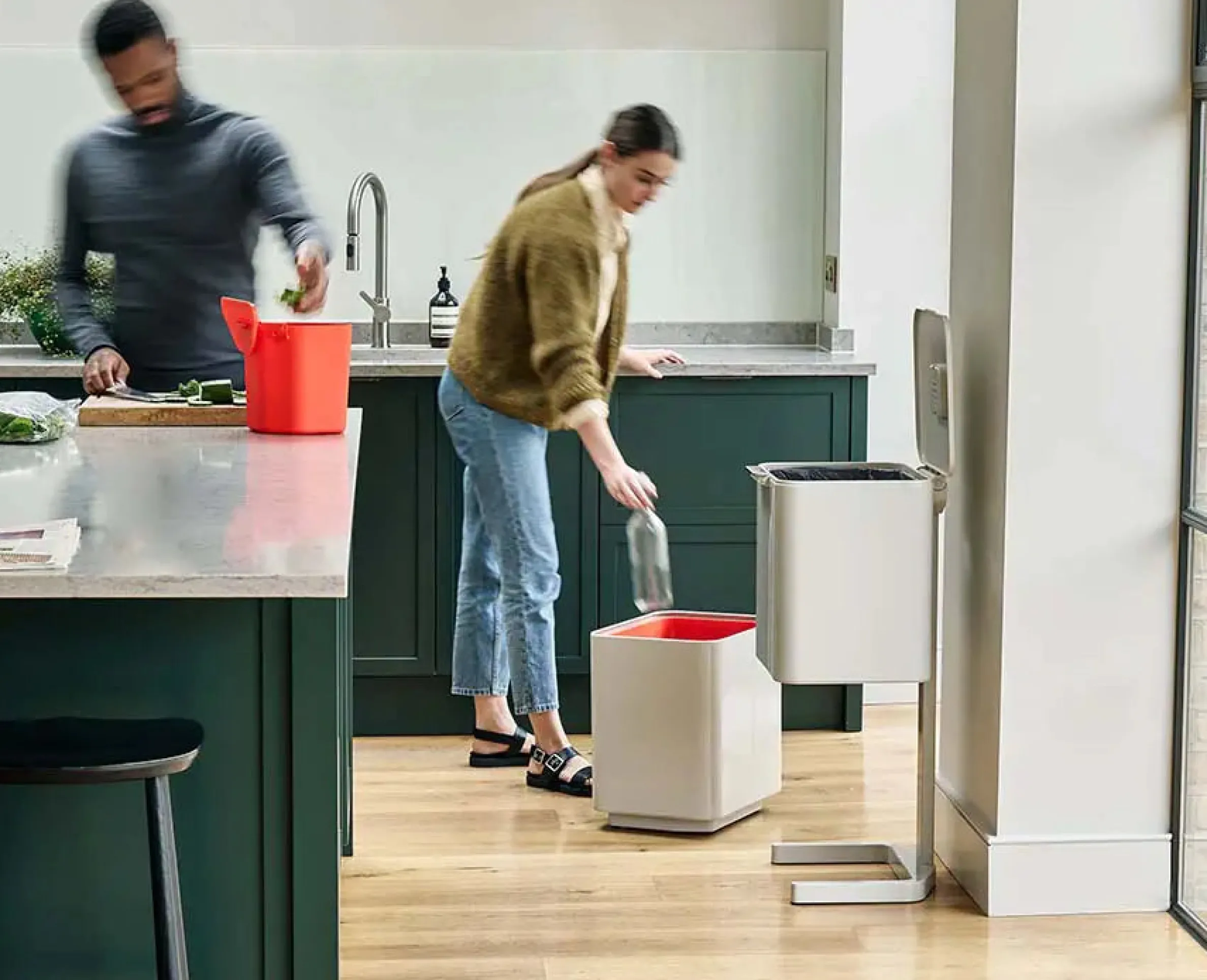 Totem Max 60L Stone Waste & Recycling Trash Can Starter Set